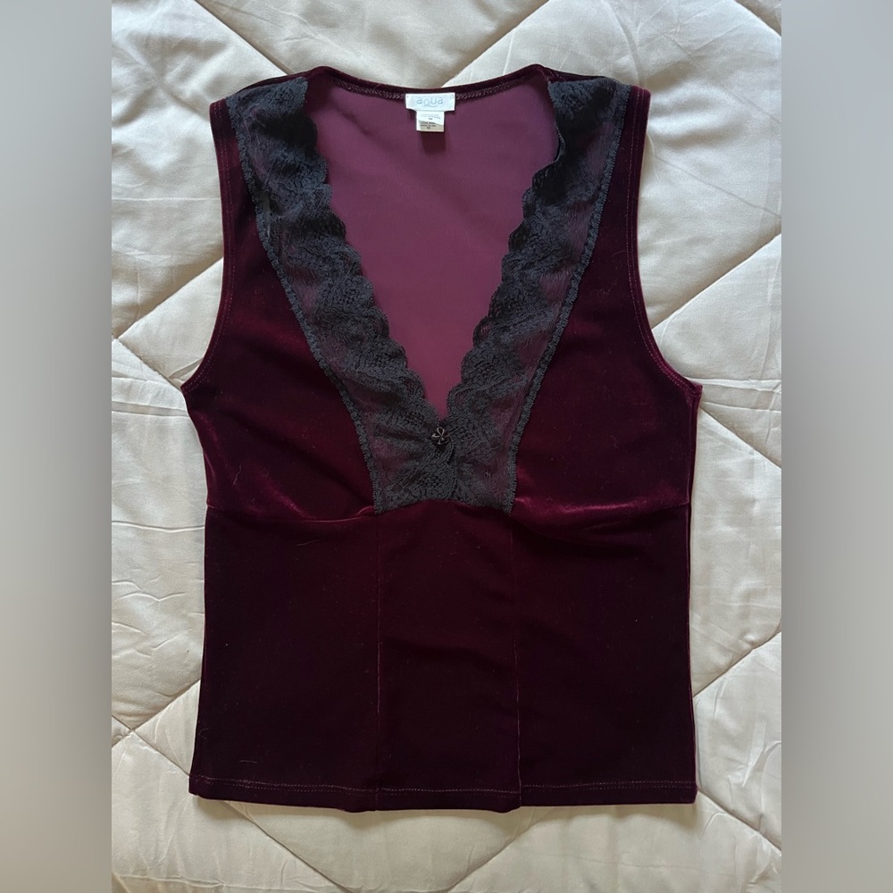 Vintage Y2K Aqua Burgundy Top with Lace Detail size M❤️